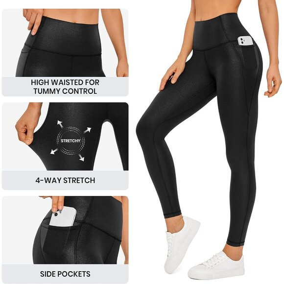 28'' Seamless Waist High-Rise Butterluxe Faux Leather Leggings for Daily Wear - Picture 4 of 5